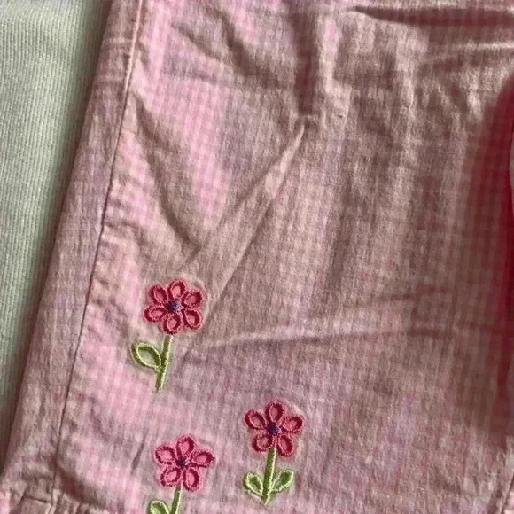 2 pc Cargo Jeans, Elastic Waist & Pink Floral Embroidered Gingham Pants - Picture 8 of 13